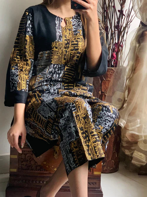 2PC Mountain Block Print Dress