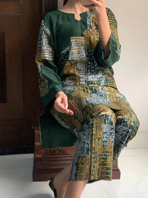 2PC Mountain Block Print Dress