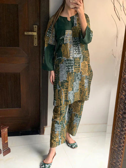 2PC Mountain Block Print Dress